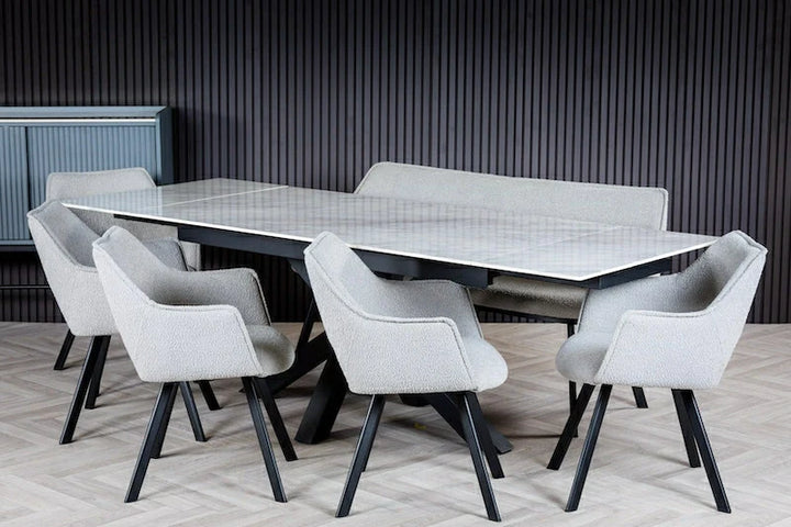 Nova 160-240cm White Ceramic Marble Side Extending Dining Table
