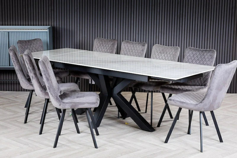 Nova 160-240cm White Ceramic Marble Side Extending Dining Table