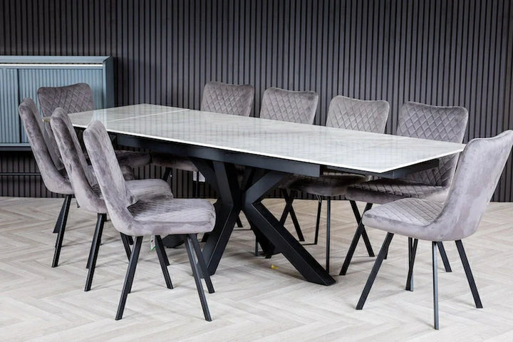 Nova 160-240cm White Ceramic Marble Side Extending Dining Table
