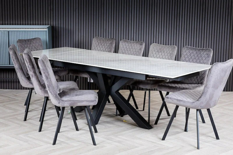 Nova 160-240cm White Ceramic Marble Side Extending Dining Table