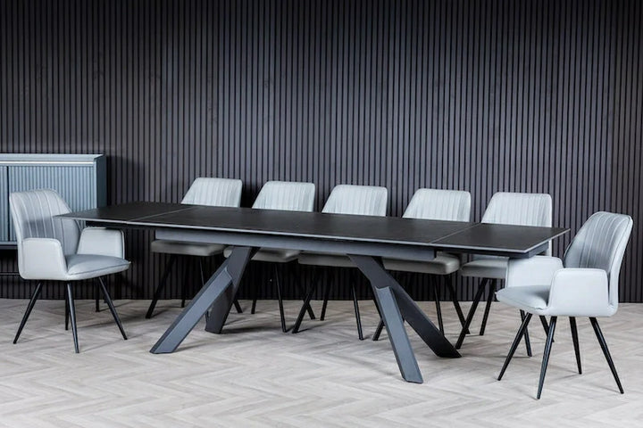 Caso 180-280cm Dark Grey Ceramic Marble Side Extending Dining Table