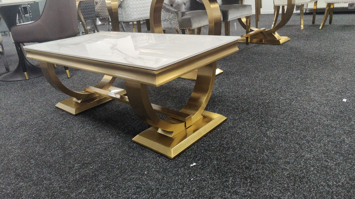 Arianna Gold 120cm Ceramic Marble Coffee Table - 6 Colors