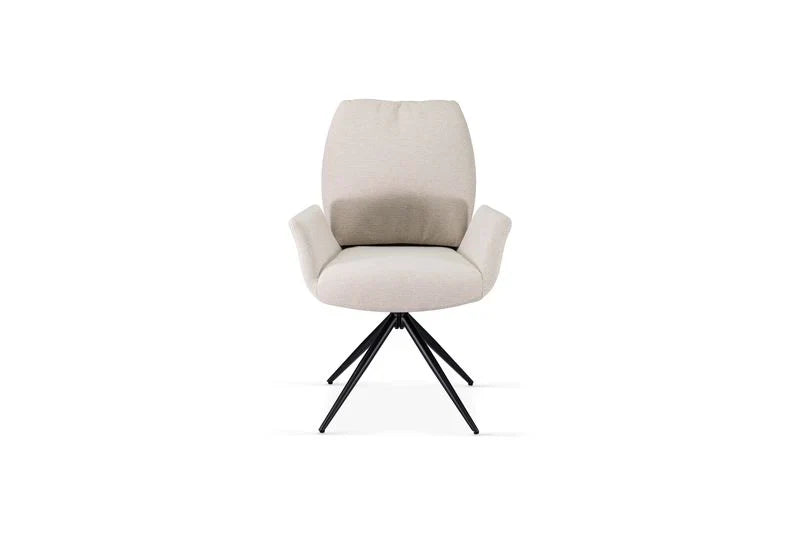 Davos 160cm Cream Ceramic Marble Dining Table With Beige 360 Swivel Velvet Dining Chairs