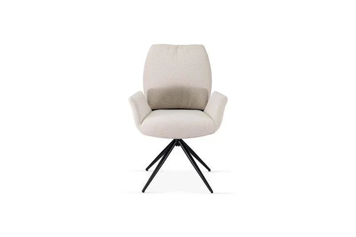 Davos 160cm Cream Ceramic Marble Dining Table With Beige 360 Swivel Velvet Dining Chairs