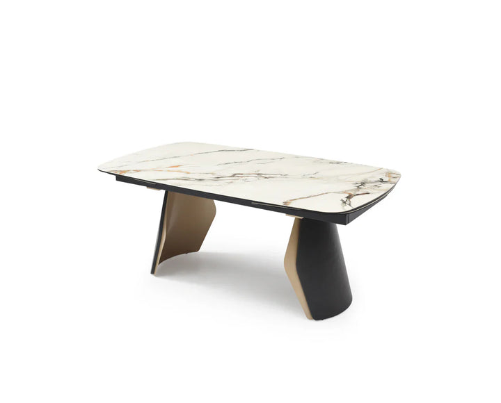 Fidenza 180-260cm Italian Black Ash & Calacatta Verde Ceramic Marble Side Extending Dining Table With Milo Walnut Wooden Dining Chairs