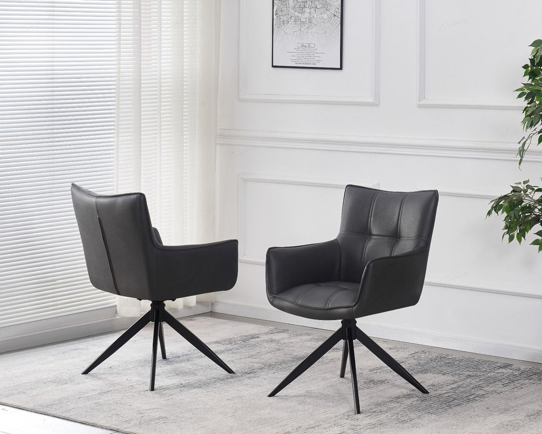 Franca PU Leather Swivel Dining Chairs With Black Metal Base - Pairs - 2 Colours