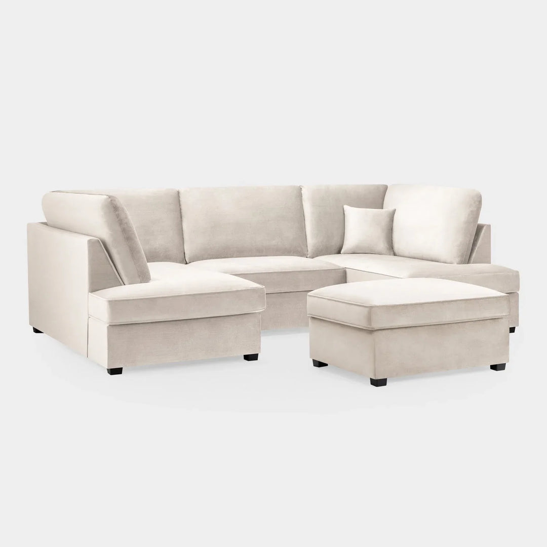 Carnaby Sofa Plush Beige Velvet U Shape Corner Sofa