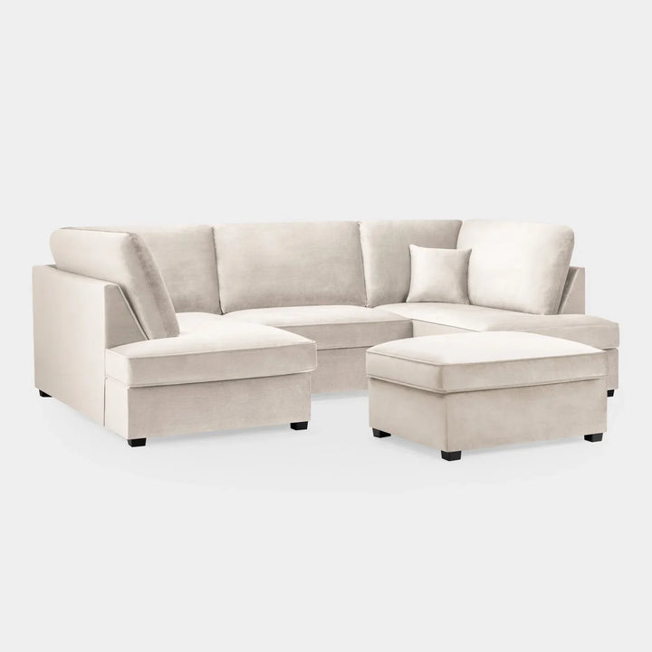 Carnaby Sofa Plush Beige Velvet U Shape Corner Sofa