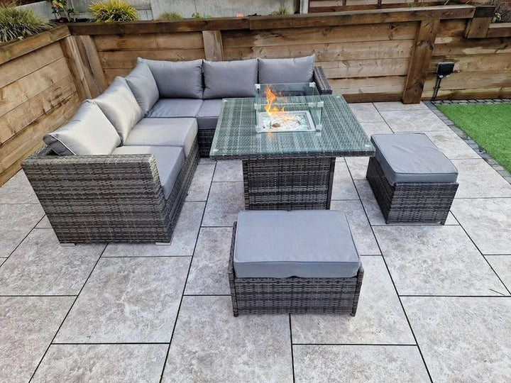 Georgia Grey Corner Sofa and Fire Pit Dining Table with 2 Stools