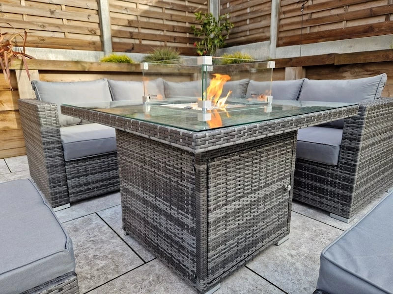 Georgia Grey Corner Sofa and Fire Pit Dining Table with 2 Stools