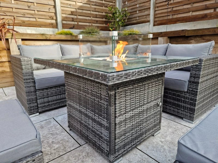 Georgia Grey Corner Sofa and Fire Pit Dining Table with 2 Stools