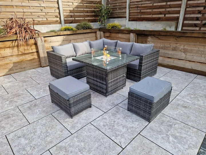 Georgia Grey Corner Sofa and Fire Pit Dining Table with 2 Stools