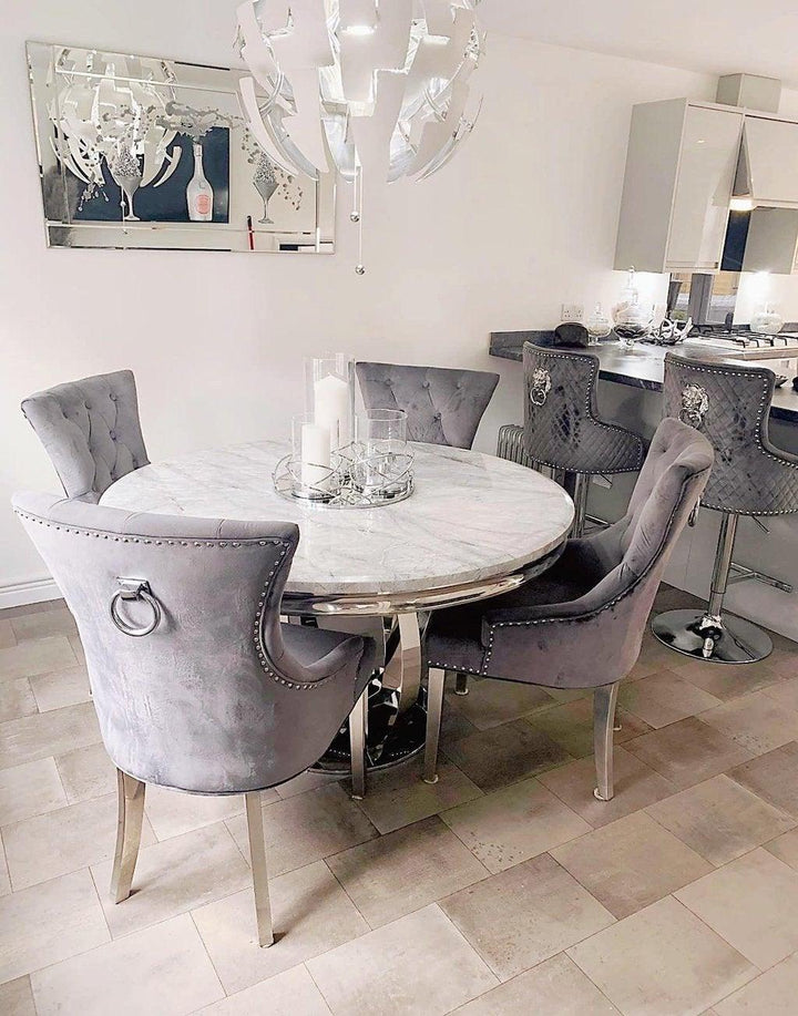 Chelsea 130cm Marble & Chrome Round Dining Table - 4 Colours-Esme Furnishings