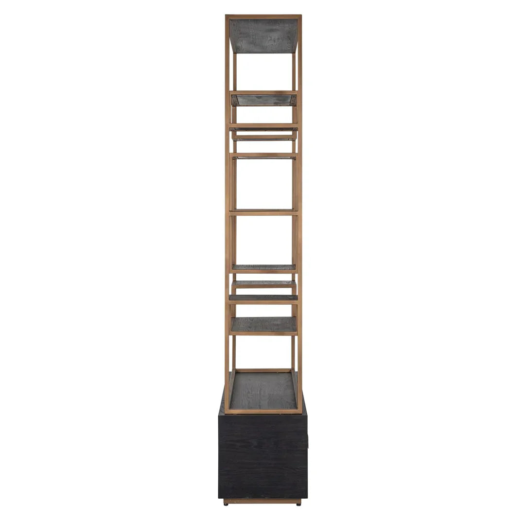 Richmond Interiors Hunter Black Oak and Gold 2 Drawer Display Unit