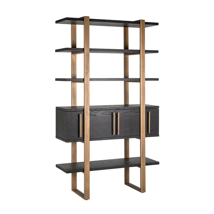 Richmond Interiors Cambon Gold Stainless Steel Bookcase with Dark Coffee 4 Door Cabinet
