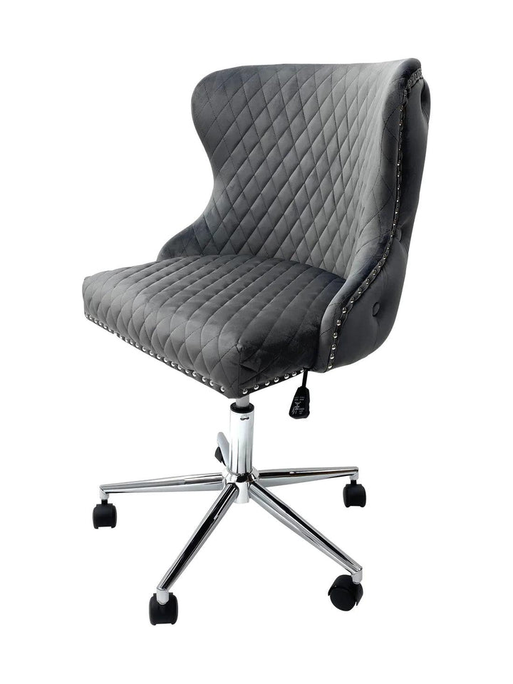 Valentino Grey Velvet Office Chair-Esme Furnishings