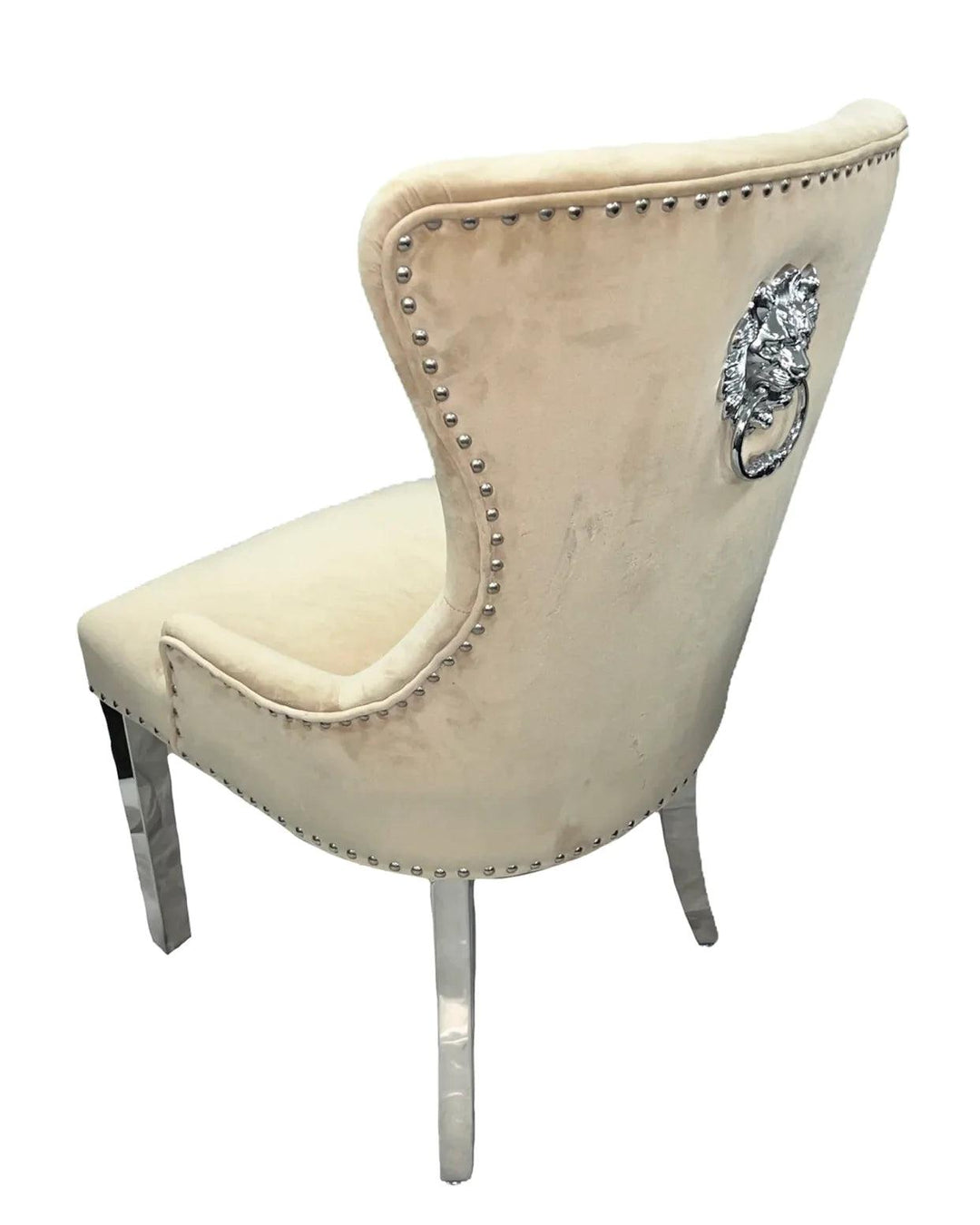 Louis 200cm Cream Marble Dining Table + Chrome Ring Knocker Dining Chairs-Esme Furnishings