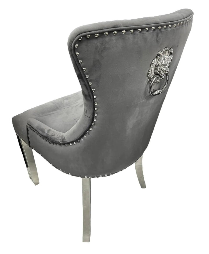 Louis 200cm Cream Marble Dining Table + Chrome Ring Knocker Dining Chairs-Esme Furnishings