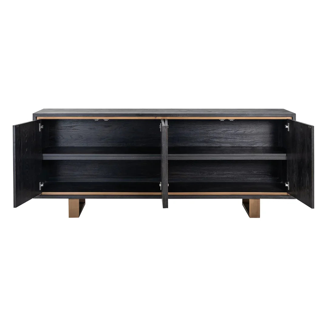 Richmond Interiors Hunter Black Oak and Gold 4 Door Sideboard