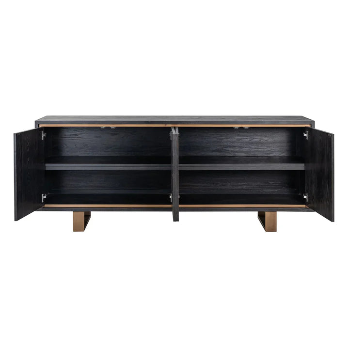 Richmond Interiors Hunter Black Oak and Gold 4 Door Sideboard