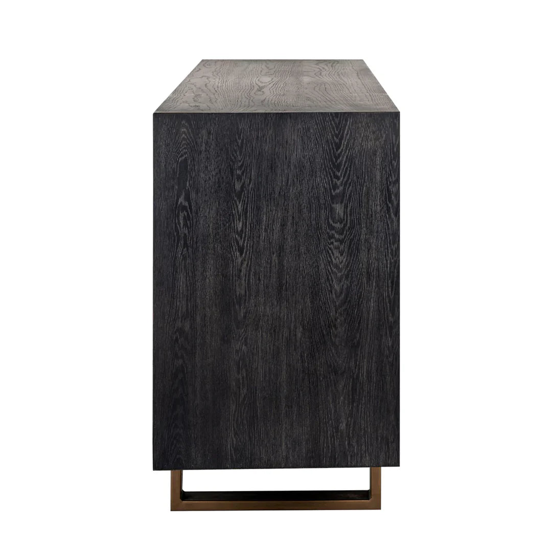 Richmond Interiors Hunter Black Oak and Gold 4 Door Sideboard