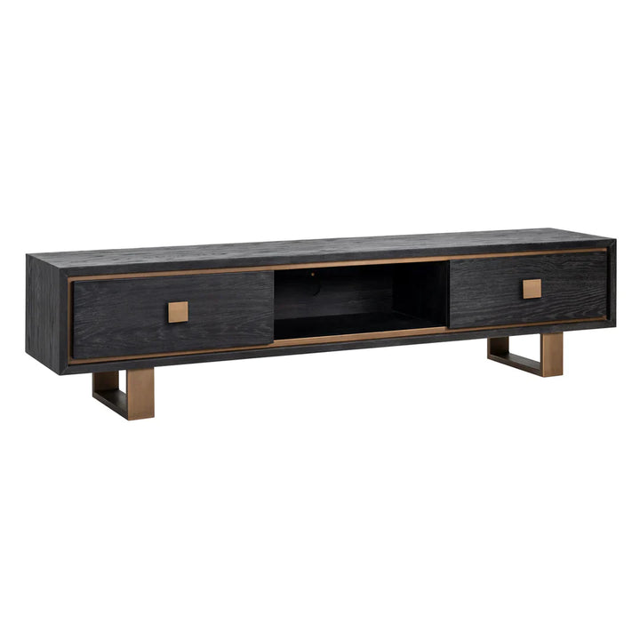 Richmond Interiors Hunter Black Oak and Gold 2 Drawer TV Unit