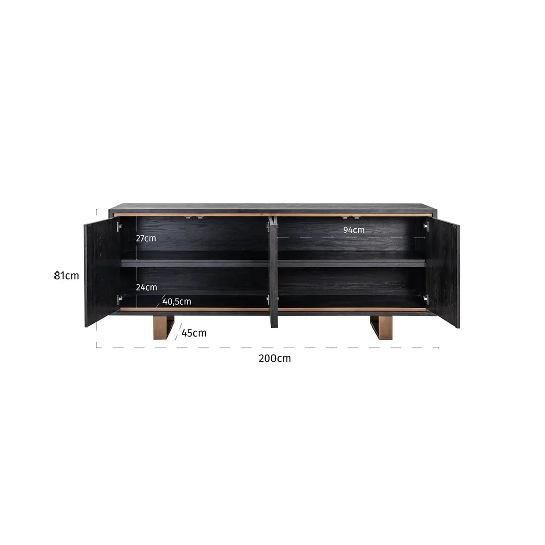 Richmond Interiors Hunter Black Oak and Gold 4 Door Sideboard
