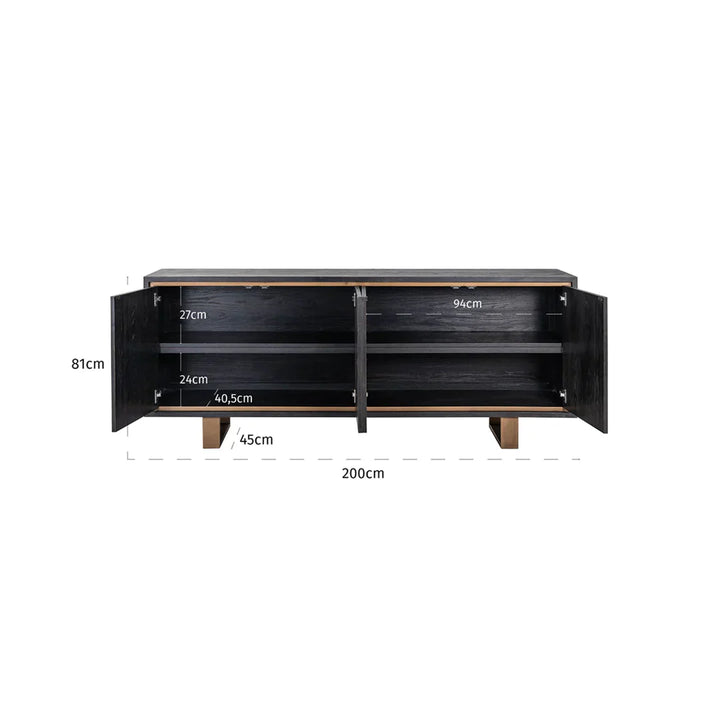 Richmond Interiors Hunter Black Oak and Gold 4 Door Sideboard
