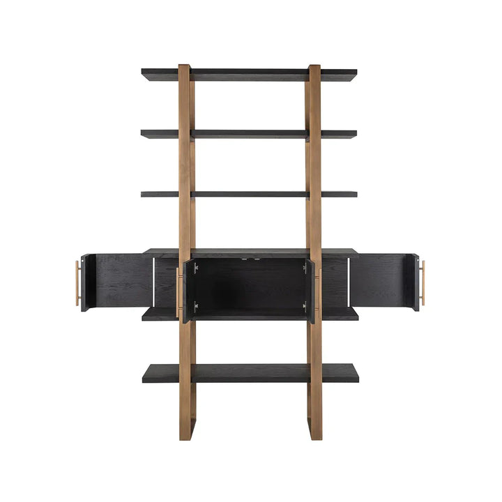 Richmond Interiors Cambon Gold Stainless Steel Bookcase with Dark Coffee 4 Door Cabinet