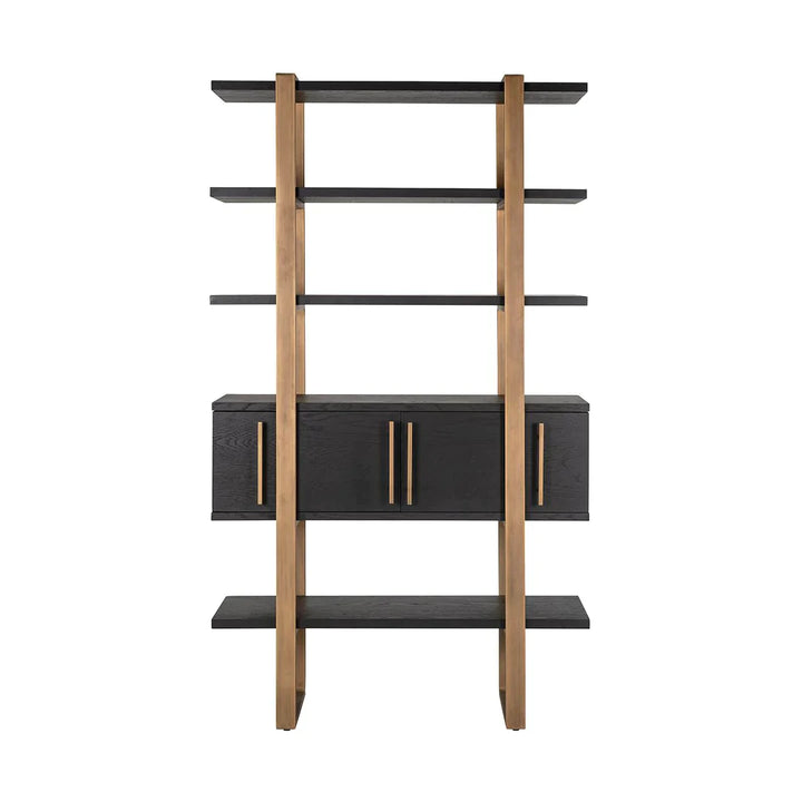 Richmond Interiors Cambon Gold Stainless Steel Bookcase with Dark Coffee 4 Door Cabinet