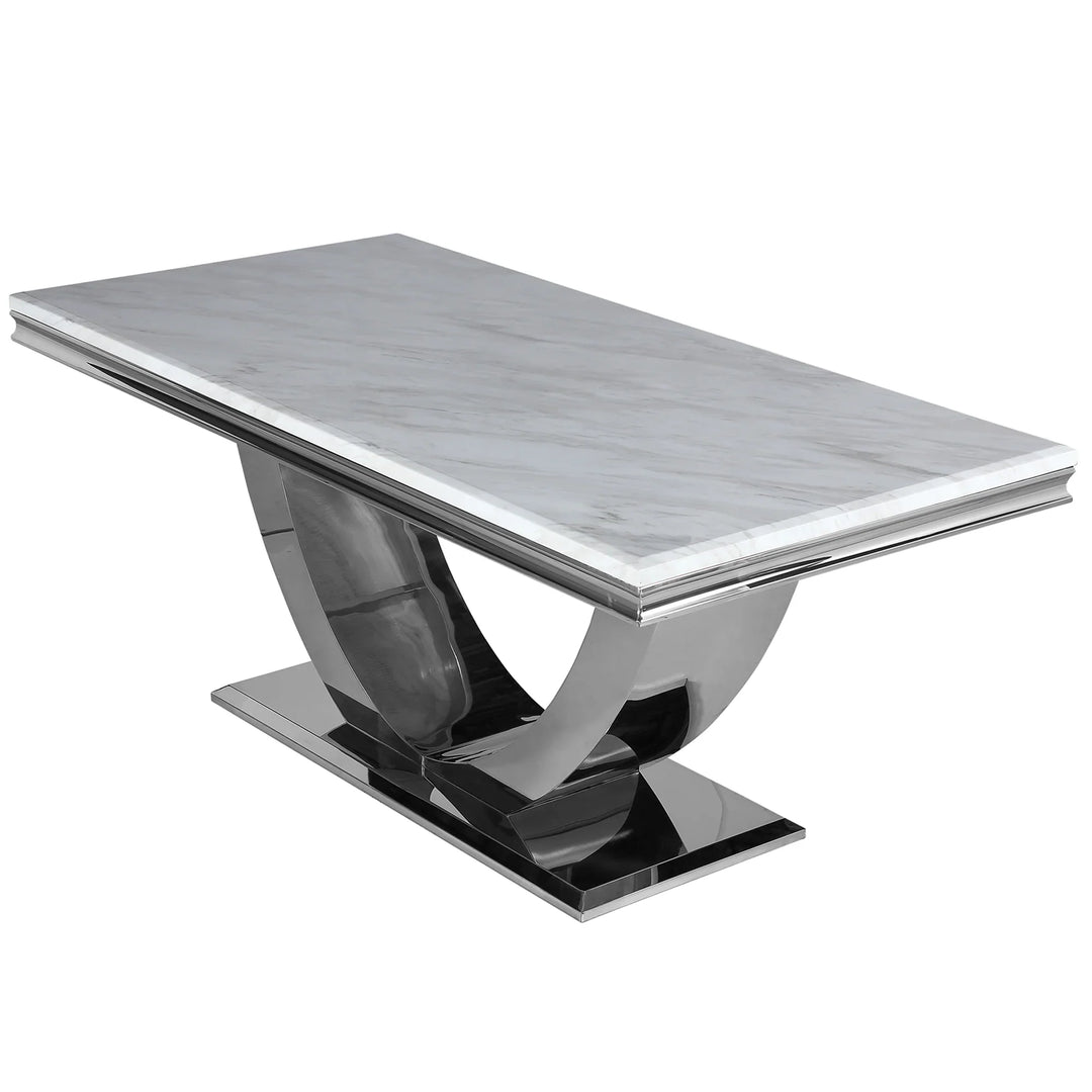 Arial Marble & Chrome Dining Table With Santos Velvet Chairs