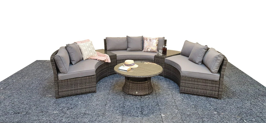 Juliet Garden Grey Half Moon Corner Sofa with Side Tables and Coffee Table