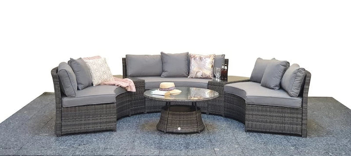 Juliet Garden Grey Half Moon Corner Sofa with Side Tables and Coffee Table