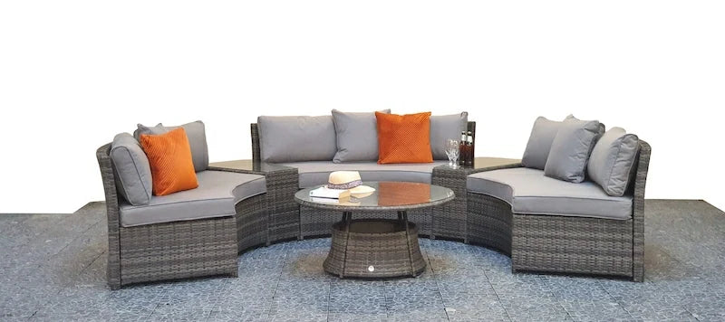 Juliet Garden Grey Half Moon Corner Sofa with Side Tables and Coffee Table