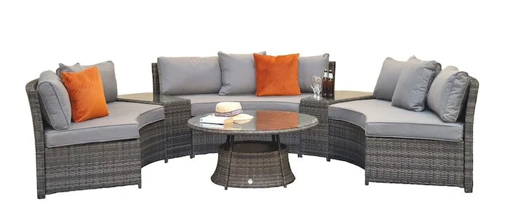 Juliet Garden Grey Half Moon Corner Sofa with Side Tables and Coffee Table
