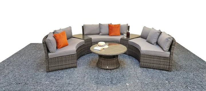 Juliet Garden Grey Half Moon Corner Sofa with Side Tables and Coffee Table