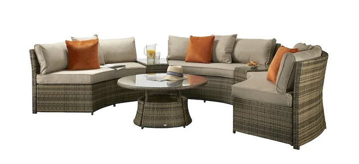 Juliet Garden Mixed Brown Half Moon Corner Sofa with Side Tables and Coffee Table