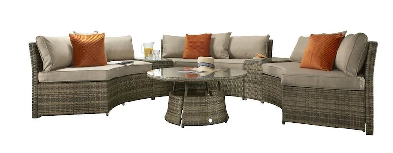 Juliet Garden Mixed Brown Half Moon Corner Sofa with Side Tables and Coffee Table