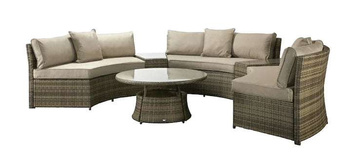 Juliet Garden Mixed Brown Half Moon Corner Sofa with Side Tables and Coffee Table
