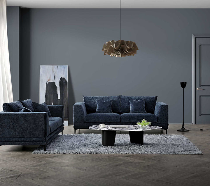 The Harlow Blue Boucle 3 + 2 Seater Premium Sofa Steel Boucle Fabric