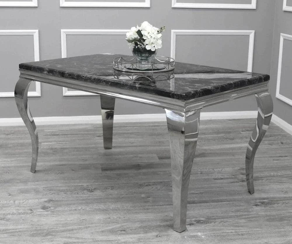Louis Marble & Chrome Dining Table With Valente Lion Knocker Velvet Chairs-Esme Furnishings