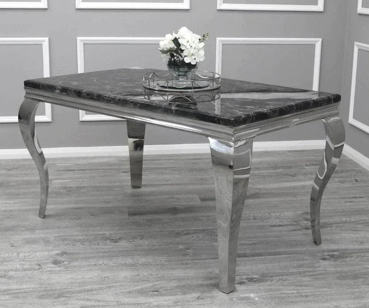 Louis Marble & Chrome Dining Table With Valente Lion Knocker Velvet Chairs-Esme Furnishings