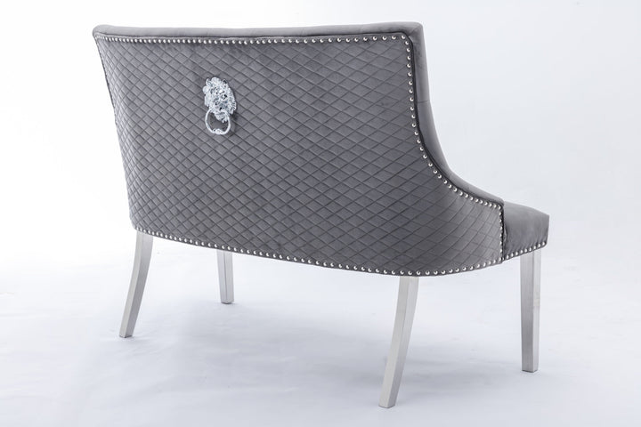 Louis Marble & Chrome Dining Table With Lion Knocker Velvet Chairs & High Back 130cm Bench - Esme Furnishings