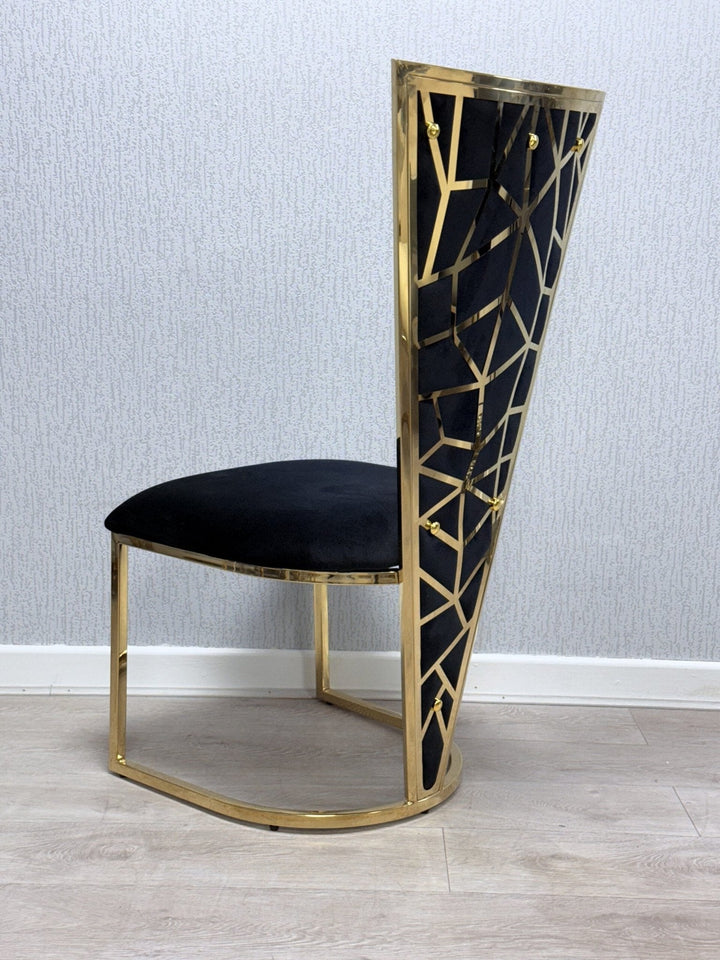 Louis Marble & Gold Dining Table With Florence High Back Velvet Chairs - Esme Furnishings