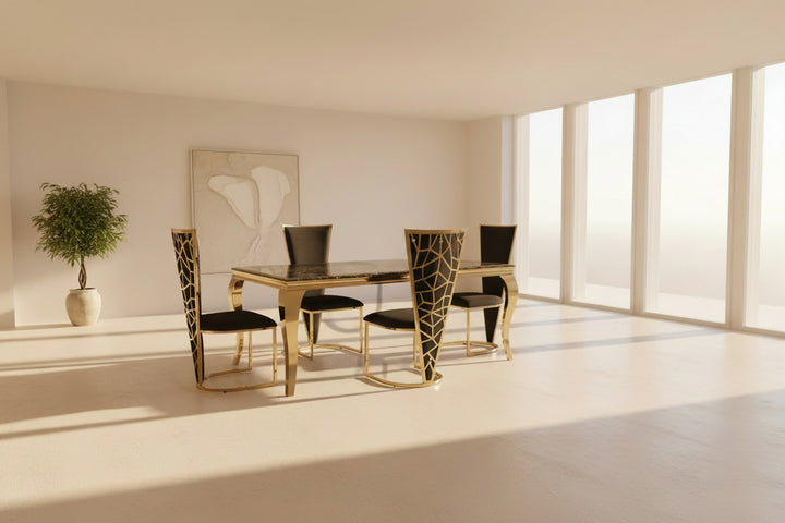 Louis Marble & Gold Dining Table With Florence High Back Velvet Chairs - Esme Furnishings