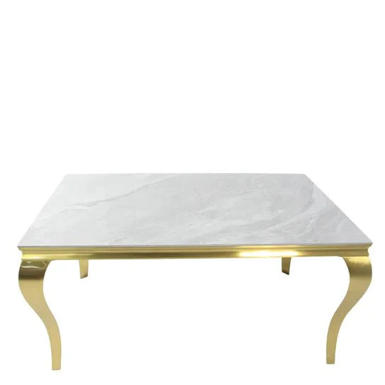 Louis Marble & Gold Dining Table With Florence High Back Velvet Chairs - Esme Furnishings