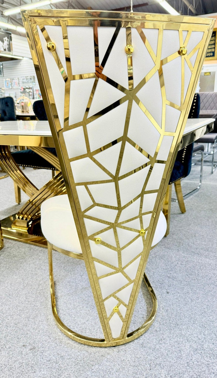 Louis Marble & Gold Dining Table With Florence High Back Velvet Chairs - Esme Furnishings