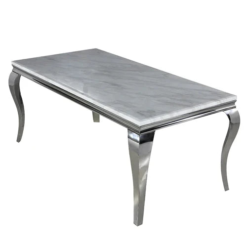 Louis Marble & Chrome Dining Table With Victoria Cream Lion Knocker Velvet Chairs