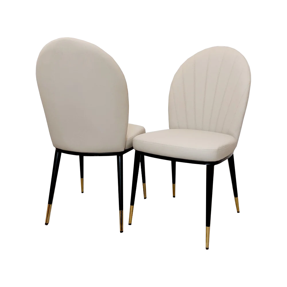 Lucien 180cm Gold Dining Table with Pandora Gold Sintered Stone Top + Etta Beige PU Leather Dining Chairs-Esme Furnishings