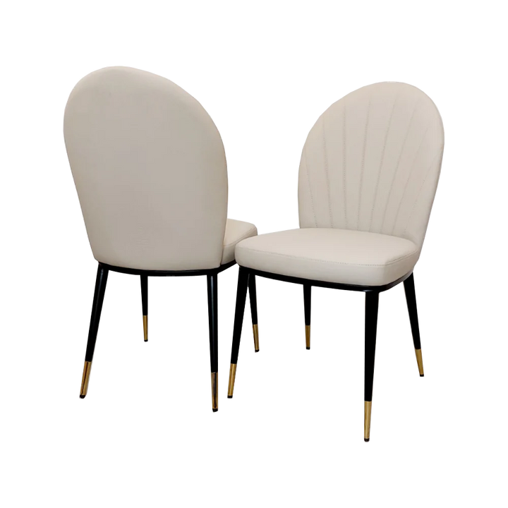 Lucien 180cm Gold Dining Table with Pandora Gold Sintered Stone Top + Etta Beige PU Leather Dining Chairs-Esme Furnishings